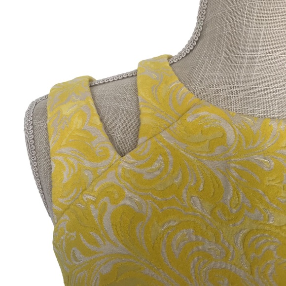 Yellow and white Cache size 2 fitted midi dress with ruche in the waist - Picture 8 of 12